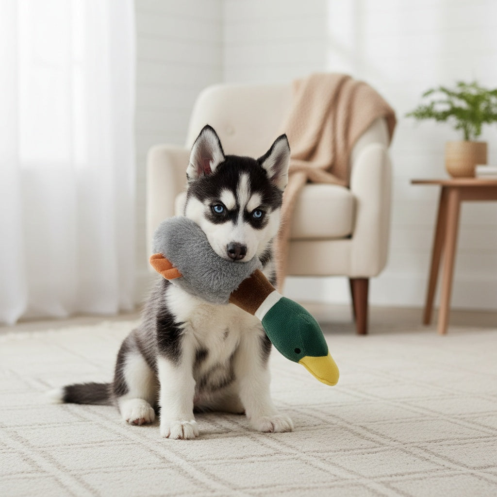 Velvet Goose Squeaky Plush Dog Toy – Soft PV Velvet Sound-Making Pet Toy for Dogs, Cute Goose Design Interactive Chew & Cuddle Toy, Durable Stuffed Animal for Small to Medium Dogs