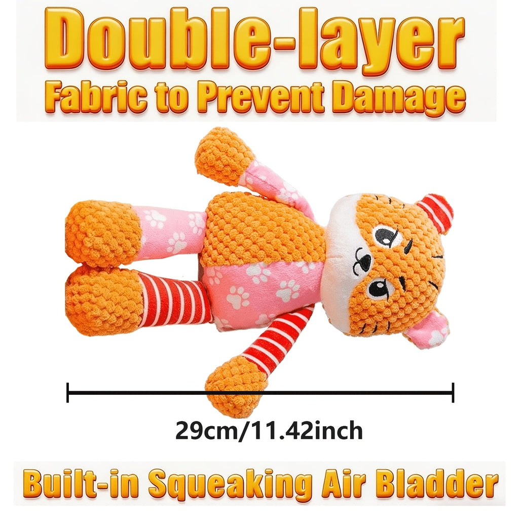Squeaky Tiger Stuffed Animal Plush Toy - Anime-Style Colorful Stripes & Polka Dots, Soft Durable Fabric, Cute Birthday Christmas Gift for Kids Toddlers Baby Shower, No Battery Required
