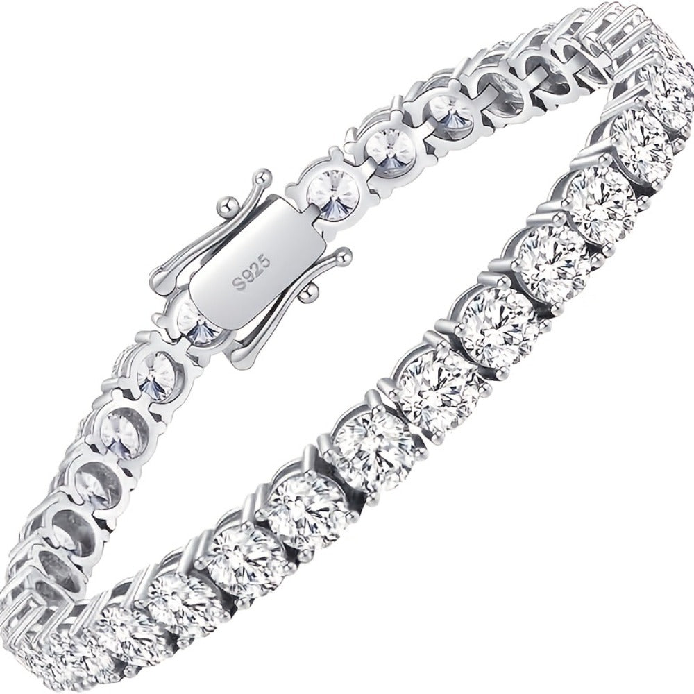 Tennis Bracelet Lab Grown 925 Silver Plated Round Cut Elegant Jewelry Gift for Women Men Sizes 6.5 to 8.5 Inches White Diamond Style Bracelet