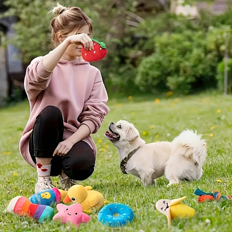 Dog Squeaky Toy Set 5 or 10 Pack - Random Style Interactive Plush Chew Toys for All Breed Sizes, Cute Patterns for Teeth Grinding and Boredom Relief, No Battery Required