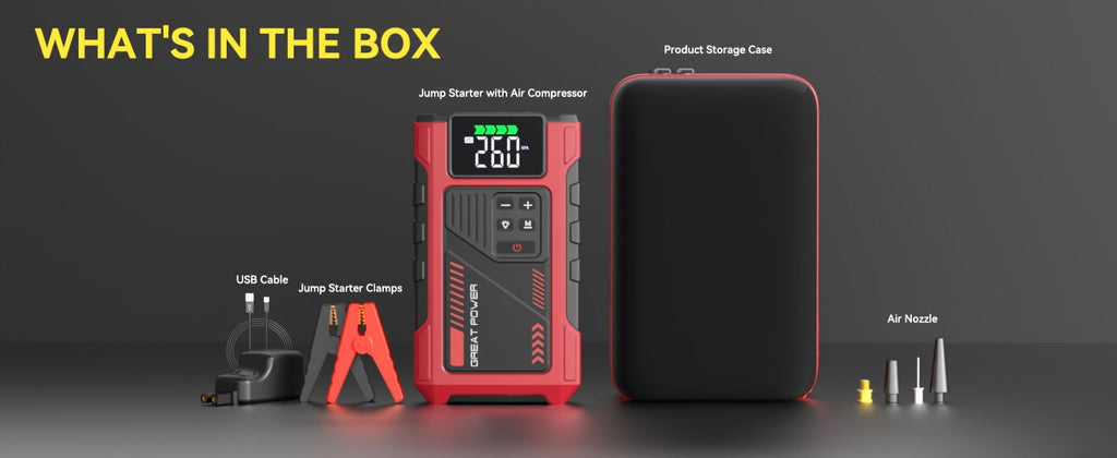 4000A Car Jump Starter with Air Compressor, 150PSI Tire Inflator & LED Light, Portable 12V Battery Jump Starter Pack for Gas 8.0L / Diesel 6.5L Engines – Car Emergency Kit