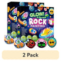 Glow in the Dark Rock Painting Kit for Kids Ages 6+ Arts and Crafts Set with 10 Rocks 6 Standard 6 Metallic 5 Glow Paints Brushes Gems Stickers Non-Toxic Birthday Easter Gift Boys Girls