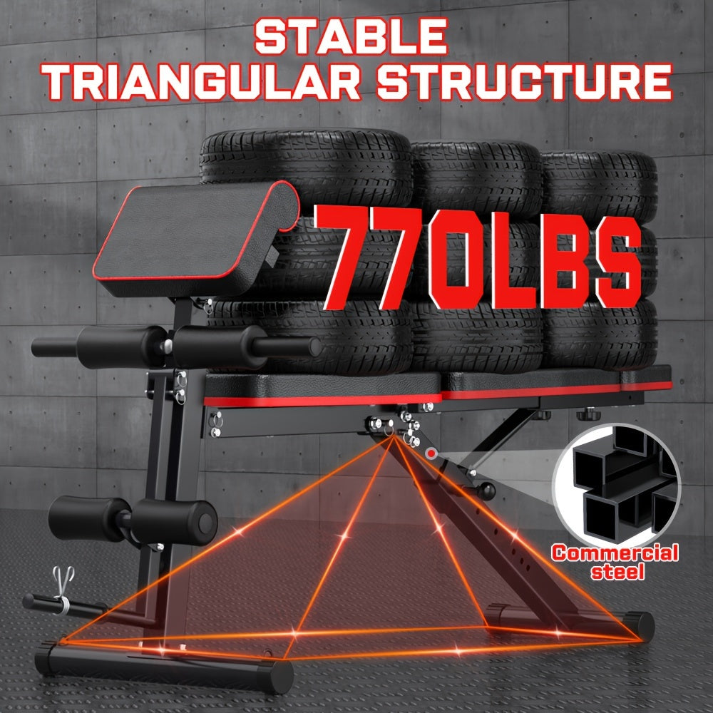 Foldable 6-in-1 Adjustable Weight Bench for Home Gym – 770 LBS Capacity, Flat Incline Decline, Resistance Bands, Preacher Curl Pad & Leg Developer, Full Body Strength Training Equipment