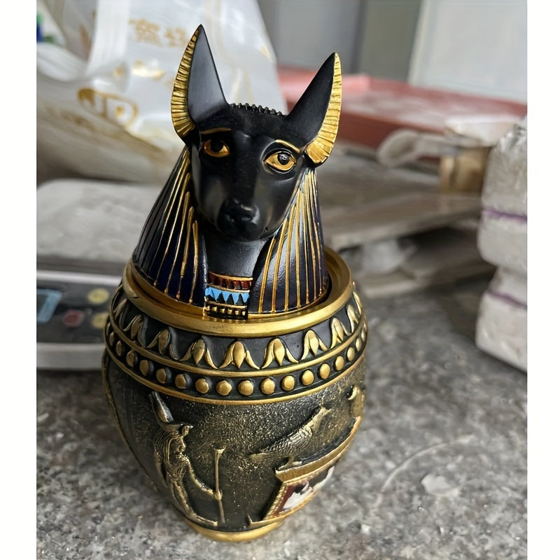 Anubis Egyptian Resin Pet Memorial Urn & Storage Jar – Ancient Pharaoh Guardian Cat God & Dog Statue, Decorative Keepsake Urn for Ashes, Home Decor Sculpture & Funeral Collectible, 2 Styles