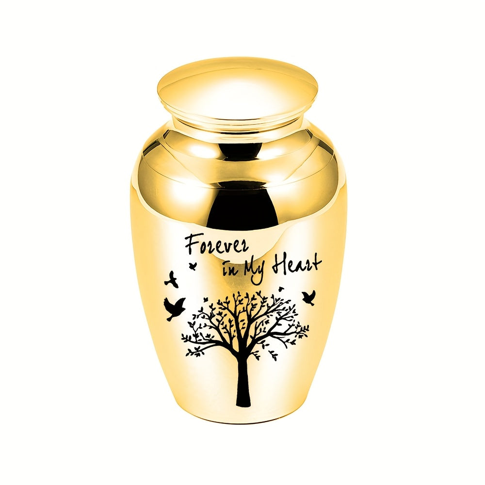 Customizable Mini Cremation Urn for Human and Pet Ashes - Tree of Life Aluminum Alloy Small Keepsake Urn, Personalized Memorial Ashes Container Forever in My Heart, Multiple Lid Colors