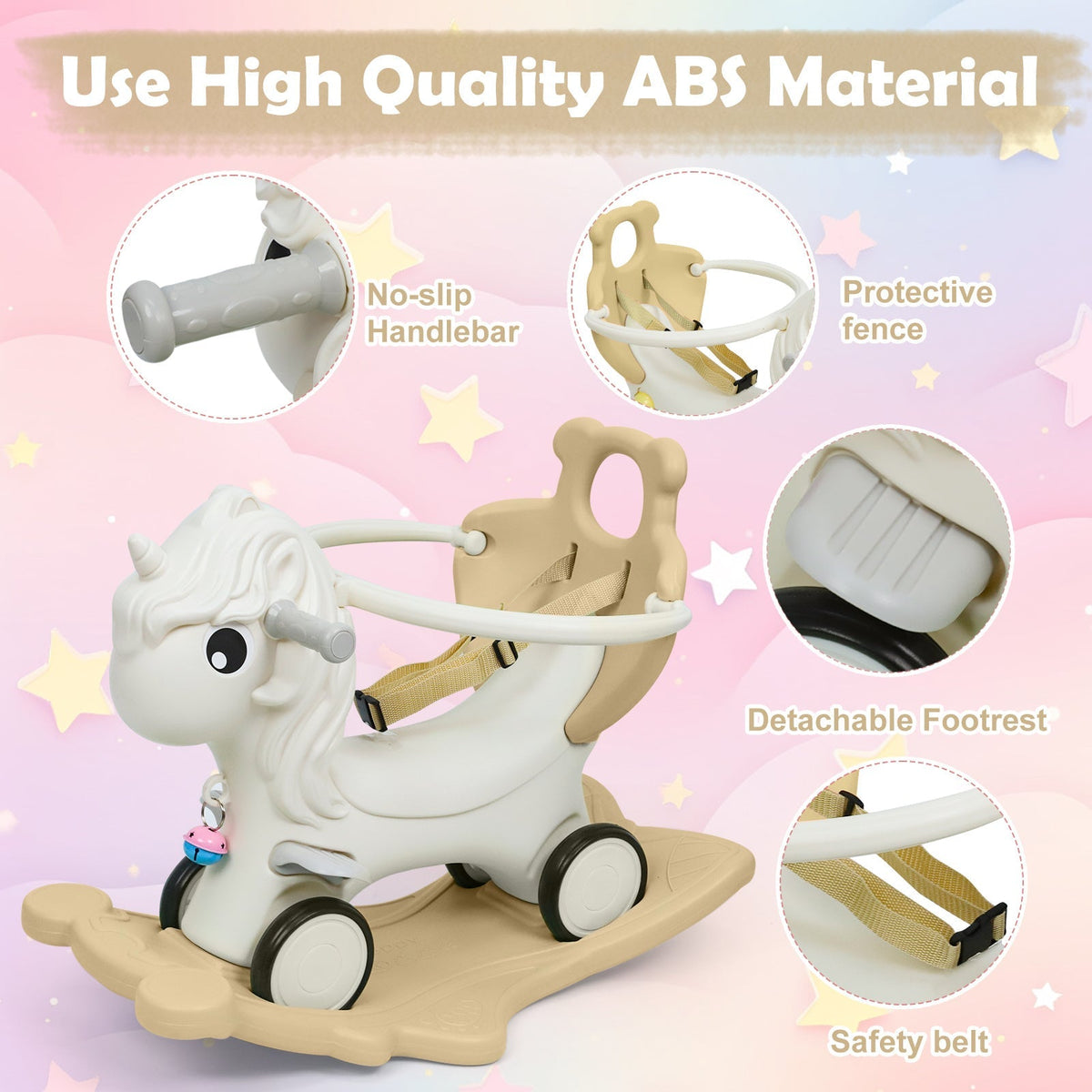 3-in-1 Rocking Horse for Toddlers 12 Months and Up - Balance Bike with Push Handle, Detachable Balance Board, Rocking Toy Ride On for Baby Boys and Girls - Green, Blue, Pink