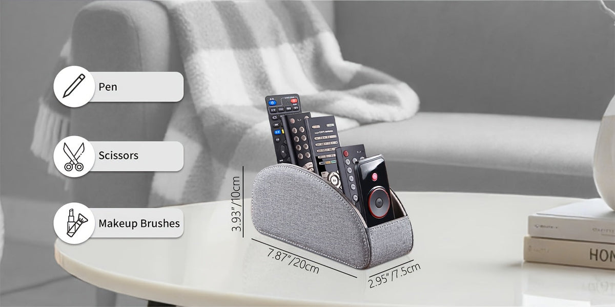 Remote Control Holder with 5 Compartments, Faux Leather Desktop Organizer Caddy for Living Room, Holds TV Remotes Pens Eyeglasses Makeup Brushes Office Stationery, Home Decor Storage Box Accessory
