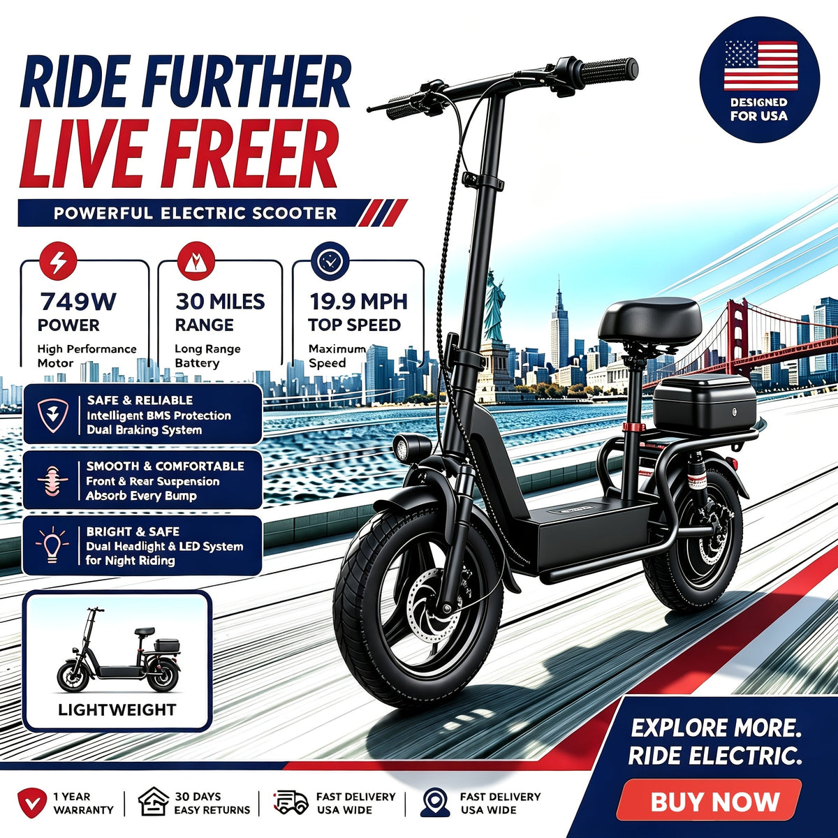 G11 Electric Scooter with Cushion Seat 54.6V – Foldable Commuter E-Scooter with Padded Saddle for Adults, Urban Commuter Trips, Comfortable Long-Ride Design