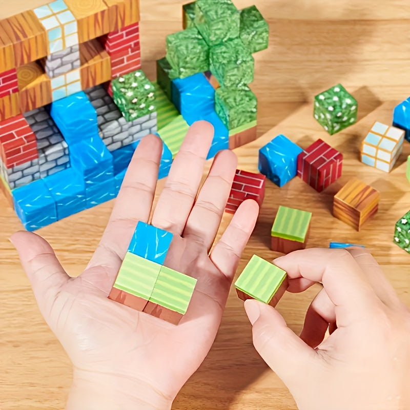 Creative Magnetic Building Blocks 100 Pieces for Kids Age 3+, Spatial Thinking & Hands-On Ability STEM Toy, Random Color Magnet Construction Set, Christmas Halloween Birthday Surprise Gift