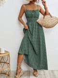 Women's Sleeveless Spaghetti Strap Summer Dress All-Over Print Tie Detail Boho Sundress Green Navy Blue Yellow Rose Red S M L XL XXL