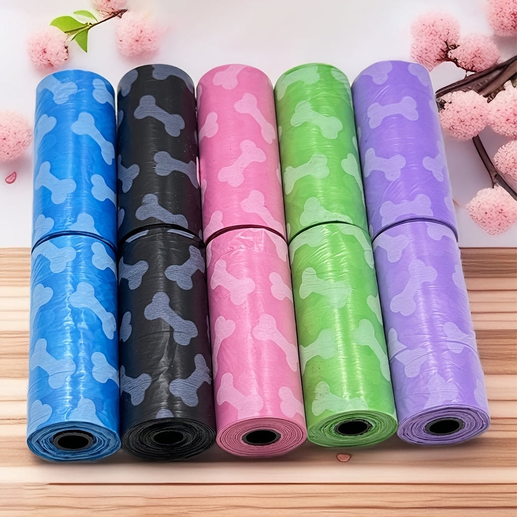 Dog Poop Bags Bone Print Odor Resistant - Thick Durable Pet Waste Bags for Dogs & Cats, Assorted Colors, Leak-Proof Easy-Open Bags for Indoor & Outdoor Use, Eco-Friendly Dog Waste Disposal Bags
