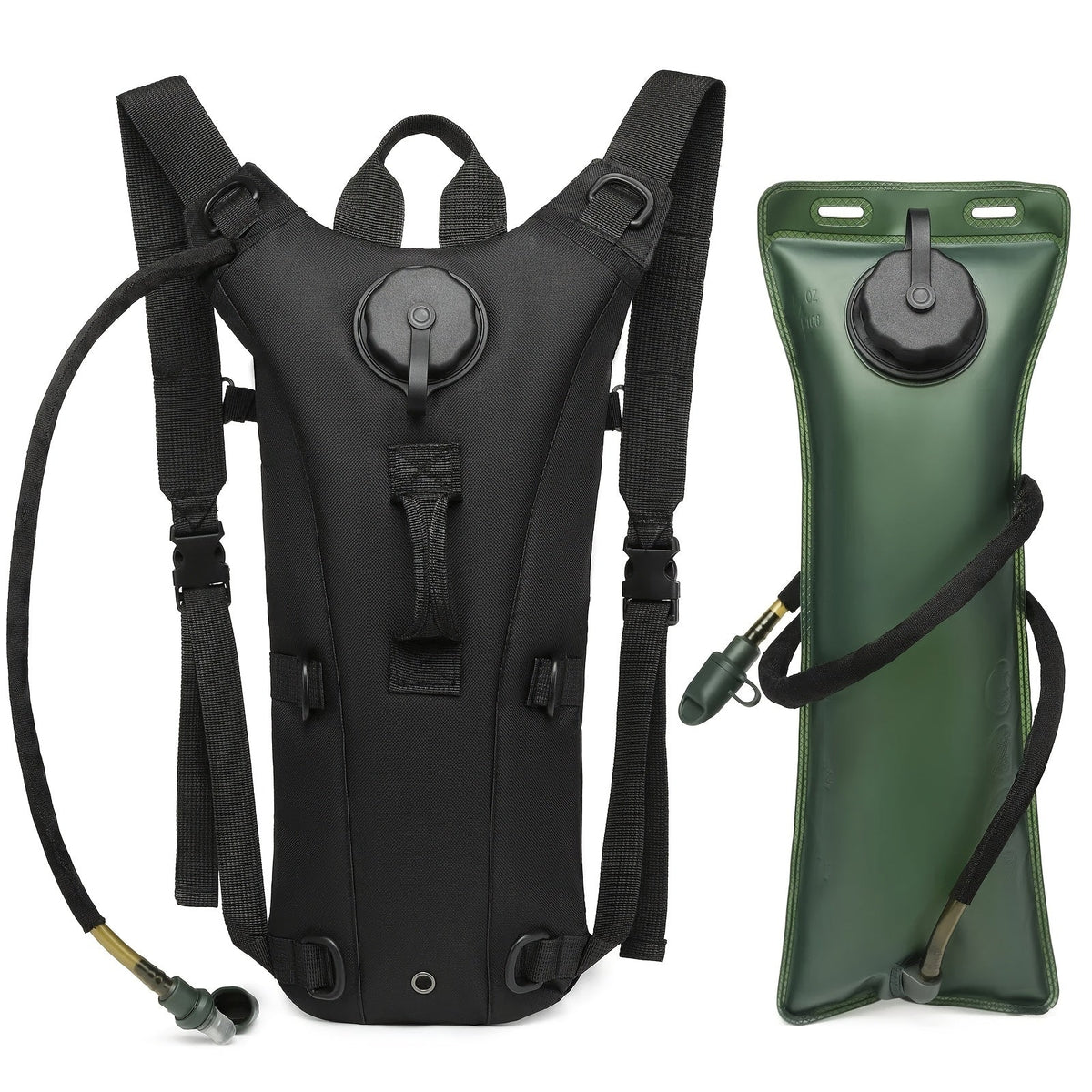 Hydration Backpack with 101oz Water Bladder Tactical Lightweight Pack for Hiking Biking Running Climbing – Adjustable Straps Large Capacity Black Green