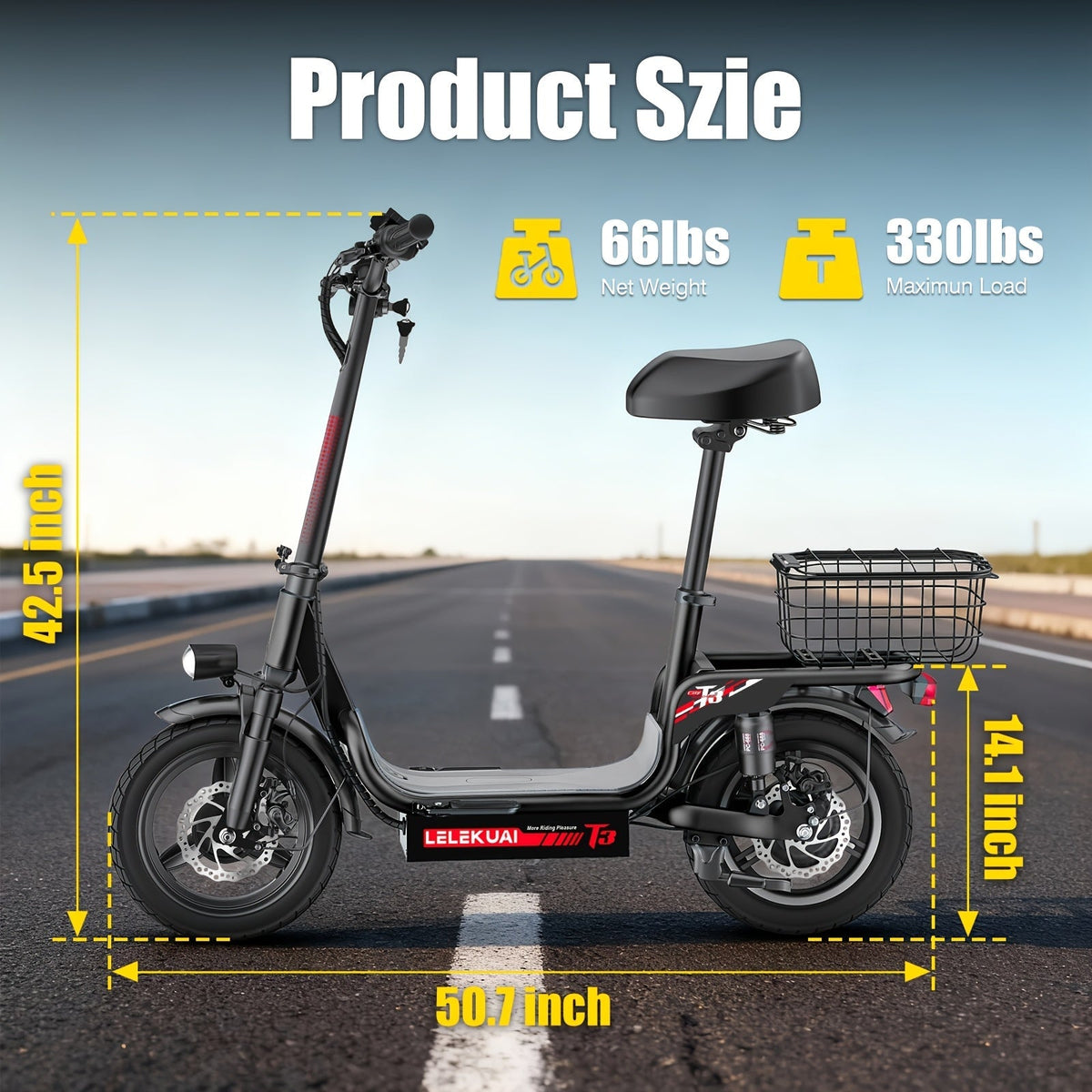 Urban Commuter Electric Scooter & Folding E-Bike 560W Peak Motor 48V Up to 35 Miles Range 330lbs Capacity – 15 to 24.5MPH City Commute E-Scooter for Adults