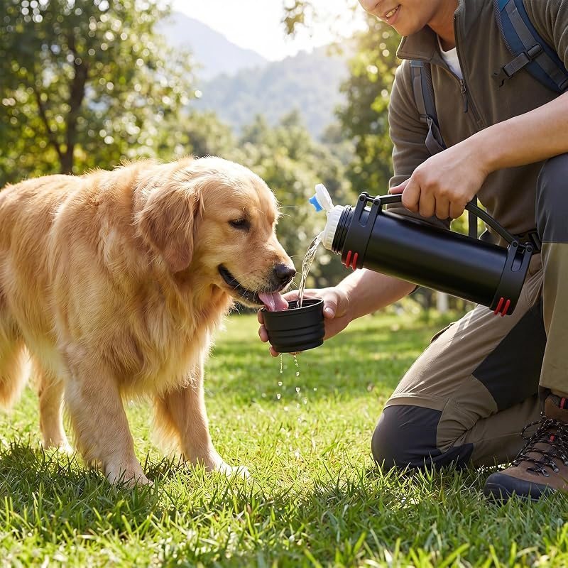 Large Dog Water Bottle 67oz Insulated Stainless Steel – Portable Travel Pet Drinker with Detachable Bowl Lid for Walking, Hiking & Camping, Leak-Proof for All Dog Sizes