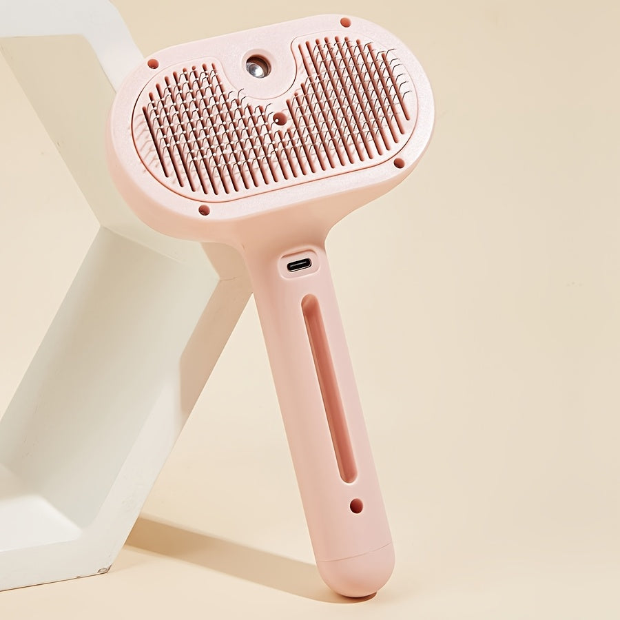 3-in-1 Cat Steam Brush Grooming Comb with Steam and Release Button Pet Hair Removal Deshedding Tool for Large Medium Small Cats and Dogs Indoor Use White Pink