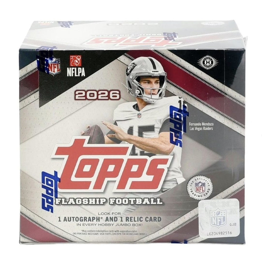 2026 Topps Flagship NFL Football Hobby Jumbo Box – 1 Auto + 1 Relic Guaranteed, 10 Packs 40 Cards Each, Mahomes Brady Rookies Inserts, Victory Ink Autos – Factory Sealed Premium Collector Box