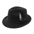 Short Brim Felt Fedora Hat for Men & Women – Classic Feather Panama Dress Hat in 7 Colors, Black Brown Navy Red Gray Coffee, Unisex Jazz Cap for Formal Casual Daily Wear