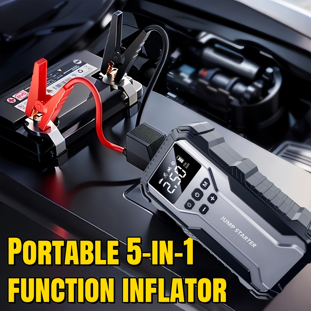 Portable Car Jump Starter Kit 12V Multi-Function Battery Booster LED Flashlight SOS Rescue Light Air Pump for Cars Trucks SUVs Emergency Roadside Power