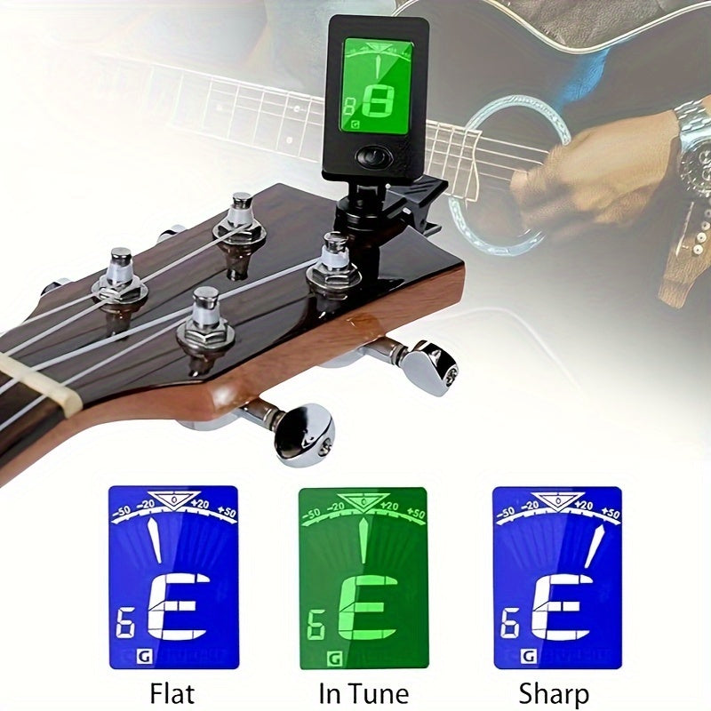 Guitar Clip-On Tuner & Capo Set with Picks 9pcs – Chromatic Multi-Mode Tuner for Acoustic, Electric, Bass, Violin & Ukulele, Spring-Loaded Capo, Rosewood Picks Included