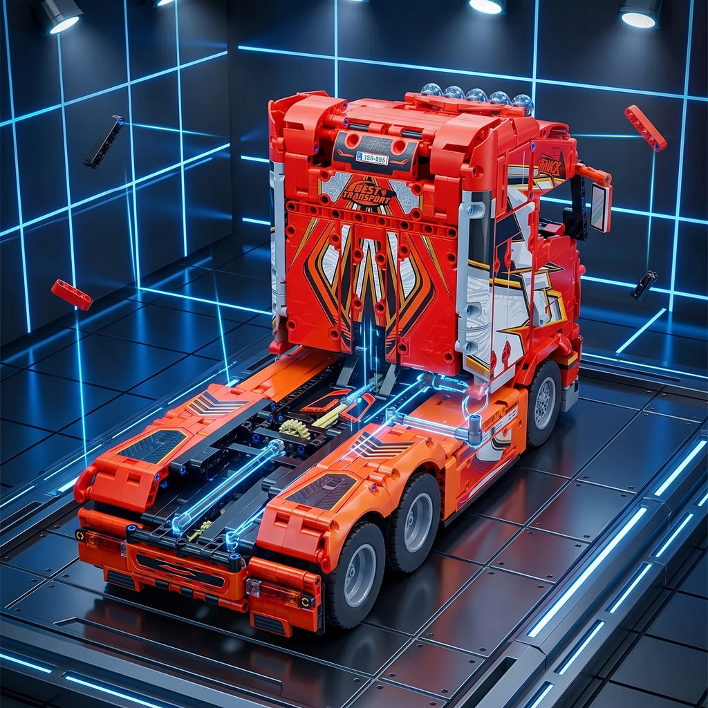 1788pcs Heavy Truck Building Block Set - Semi Truck Head Vehicle Assembly Model with Mechanical Detail, Red Cab Brick Construction Kit for Adults & Teens | Holiday Birthday Gift for Truck Enthusiasts