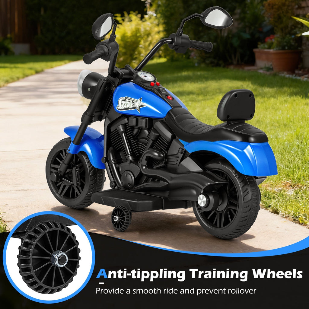 Kids Electric Motorcycle Ride-On Toy for Boys Girls Age 3+ – 25W Motor, Detachable Training Wheels, LED Headlights, Music, One-Button Start, Battery Powered Motorbike for Toddlers & Young Kids
