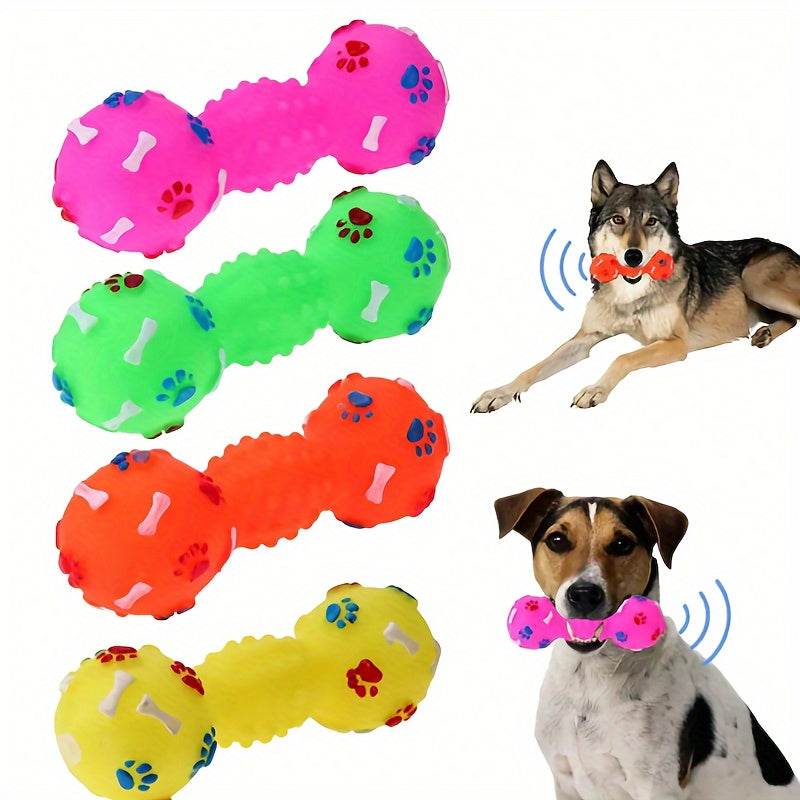 Squeaky Dumbbell Dog Toy – Interactive Rubber Chew Toy for Puppies & Dogs, Training Squeaker Toy for All Breeds, Durable Fetch & Bite Toy in Random Colors