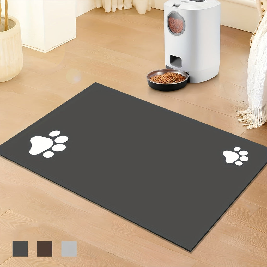 Paw Print Pet Feeding Mat — Quick-Dry Absorbent Rubber Bowl Mat for Dogs & Cats, Non-Slip Stain-Resistant Easy-Clean Feeding Pad | Home Decor Gift