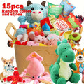 Squeaky Dog Plush Toys Set 15pcs – Bite-Resistant Cartoon Interactive Dog Toys for Tug of War, Random Styles, Small Medium Large Dogs & Puppies
