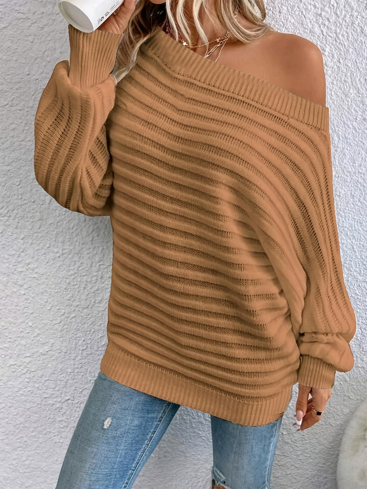 Batwing Sleeve Hollow Knit Crew Neck Pullover Sweater Women Solid Color Long Sleeve Top S-XL 12 Colors