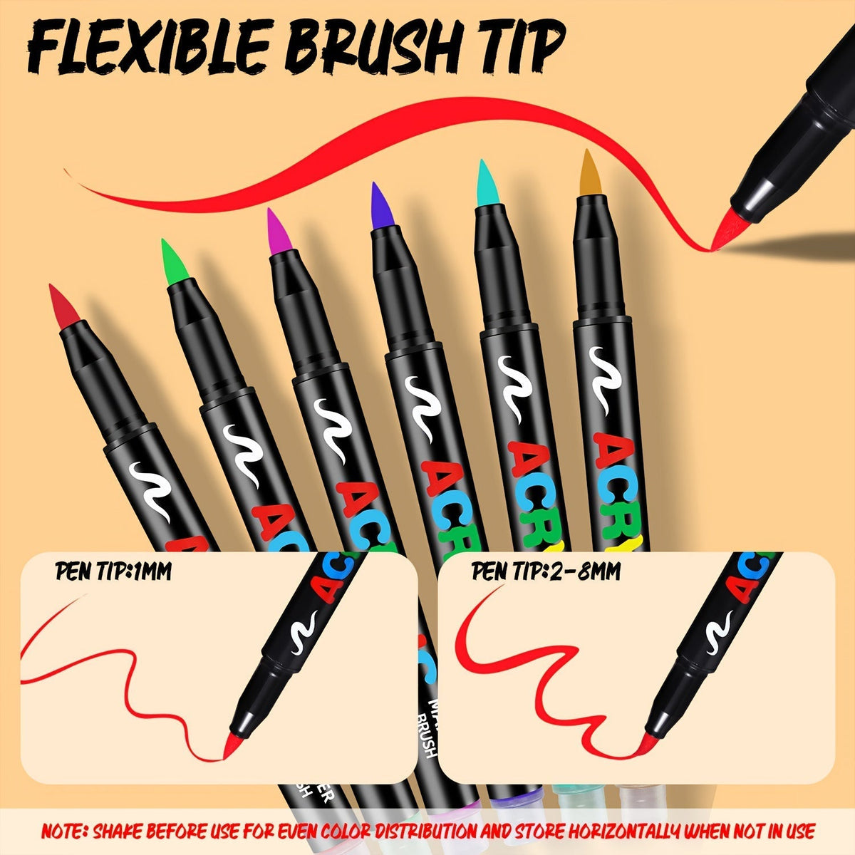 Acrylic Paint Markers 48/72 Colors Brush Tip – Permanent Flexible Tip Paint Pens for Fabric, Rock, Glass, Wood, Canvas, Ceramic & Plastic, Anti-Clog Ink System, School Art Craft Gift