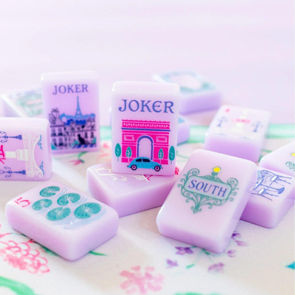 160pcs American Mahjong Set Purple Paris Style Acrylic Crystal Tiles with Hand Shuffling – Gift-Ready Complete Mahjong Game for Family Game Night & Home Play