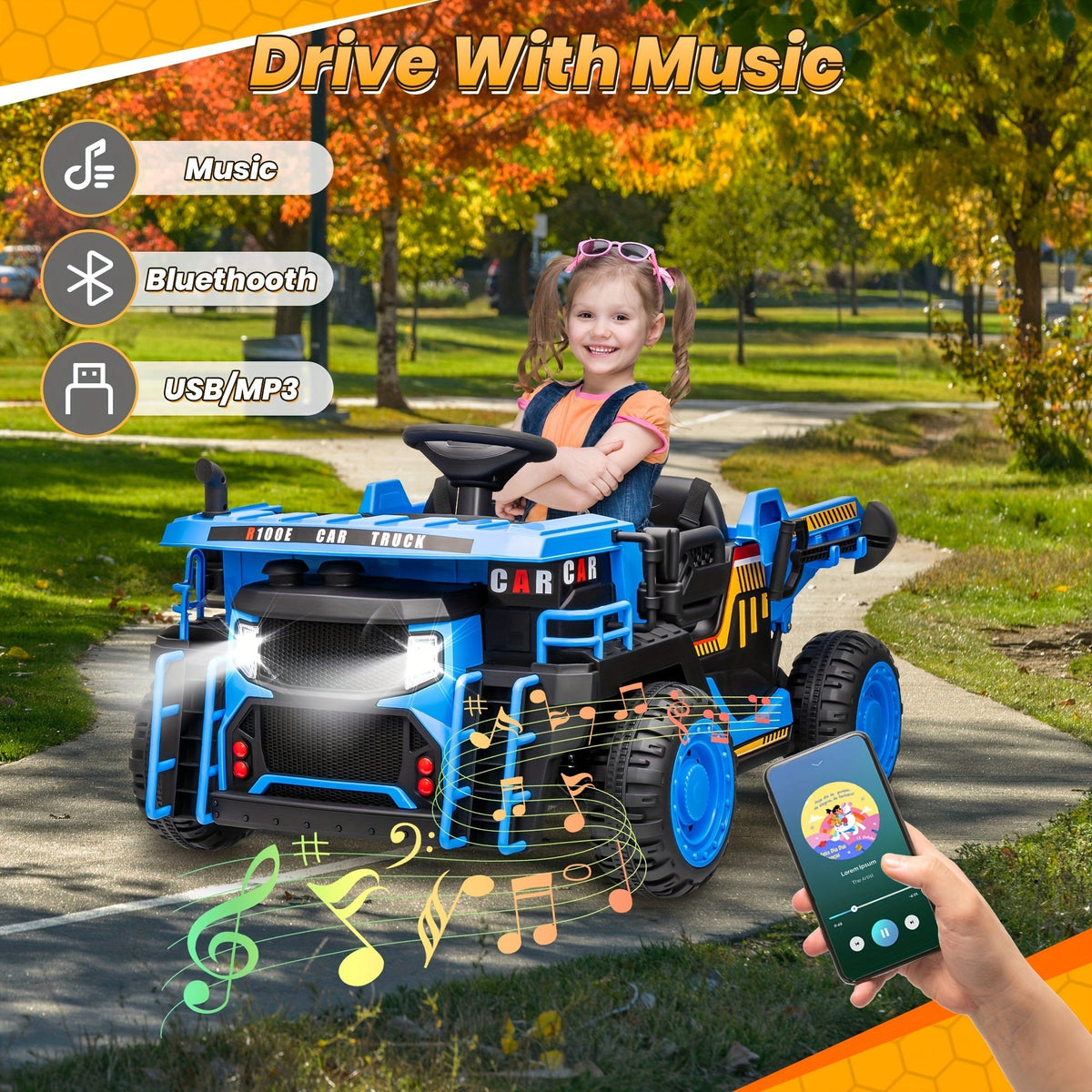 24V 2-Seater Kids Ride-On Dump Truck with 2x200W Motors, Electric Auto-Lift Dump Bed, Shovel, 2.4G Remote Control, Spring Suspension, Seat Belt & Lockable Doors – 110 LB Capacity, 4.9MPH – Construction Ride-On Toy for Boys & Girls Ages 3-8