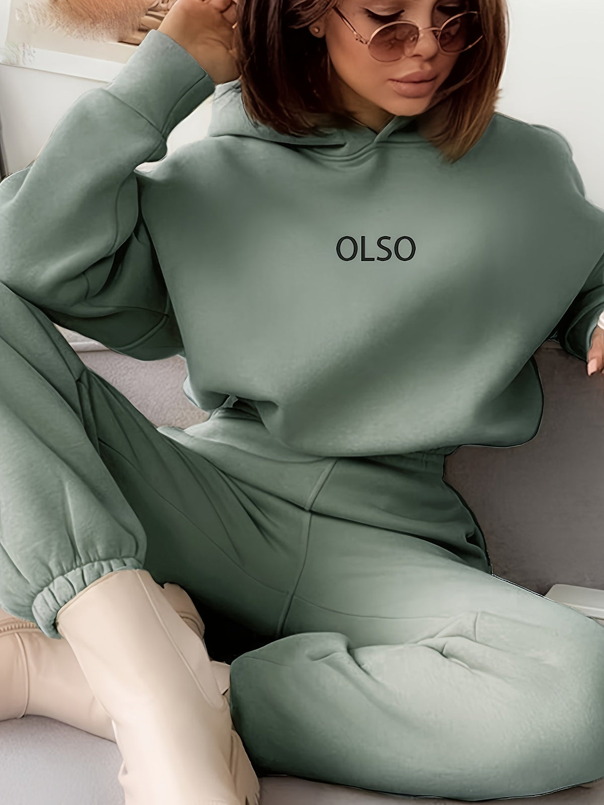 Casual Sweatshirt Set Women Letter Print 2 Piece Outfit Pullover Top Wide Leg Pants Loungewear S M L XL Multi Color US Warehouse